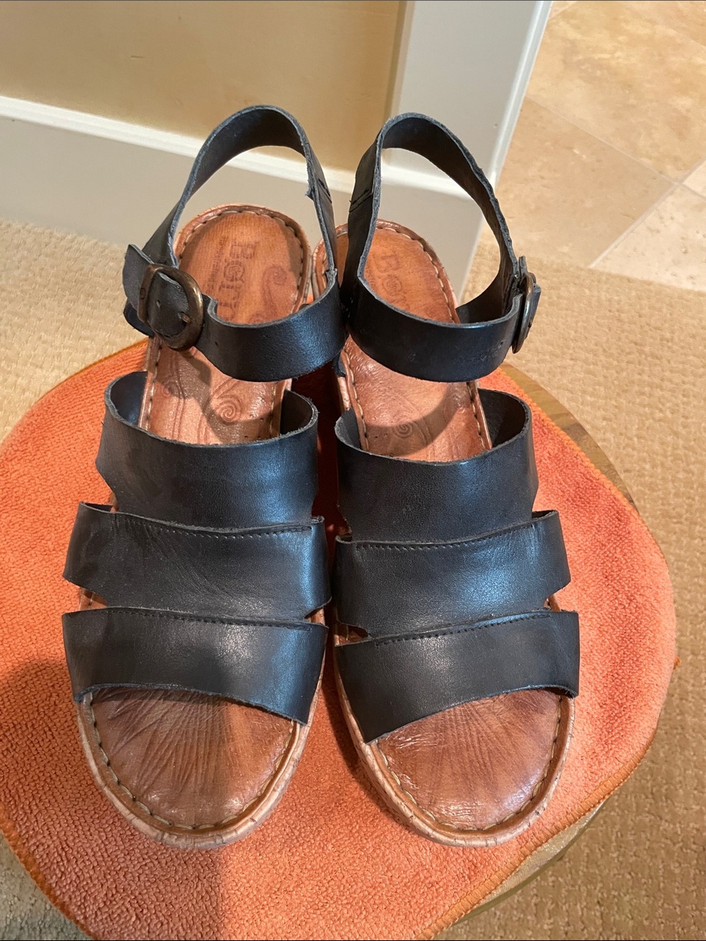 Born Black Leather Multi-Strap Women's Sandals